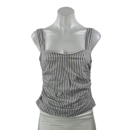 Lioness Women's Black White Striped Sleeveless Zip Cami Tank Crop Top Size M
