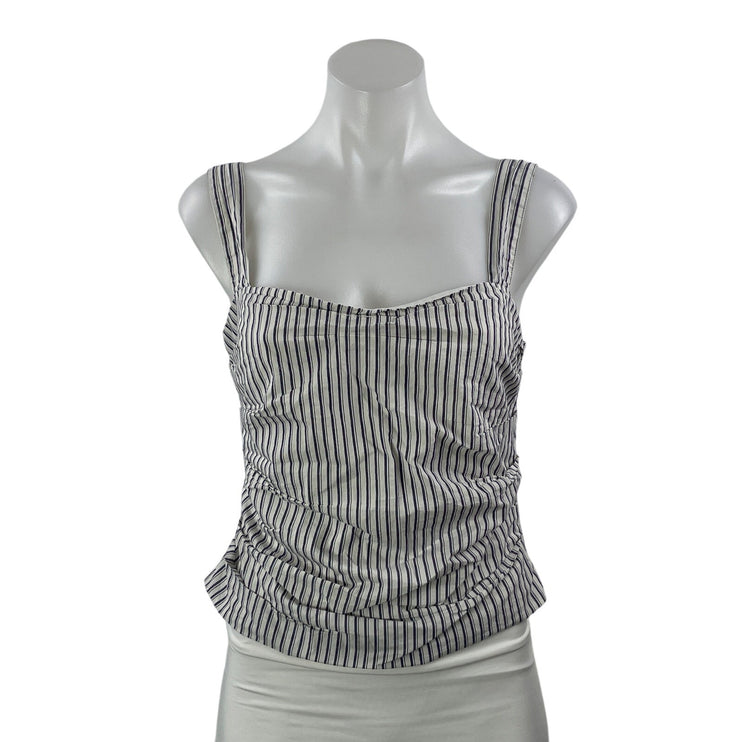 Lioness Women's Black White Striped Sleeveless Zip Cami Tank Crop Top Size M
