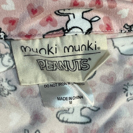 Munki Munki Peanuts Pink Short Sleeve Button Pants Sleepwear Pajamas Set Size M