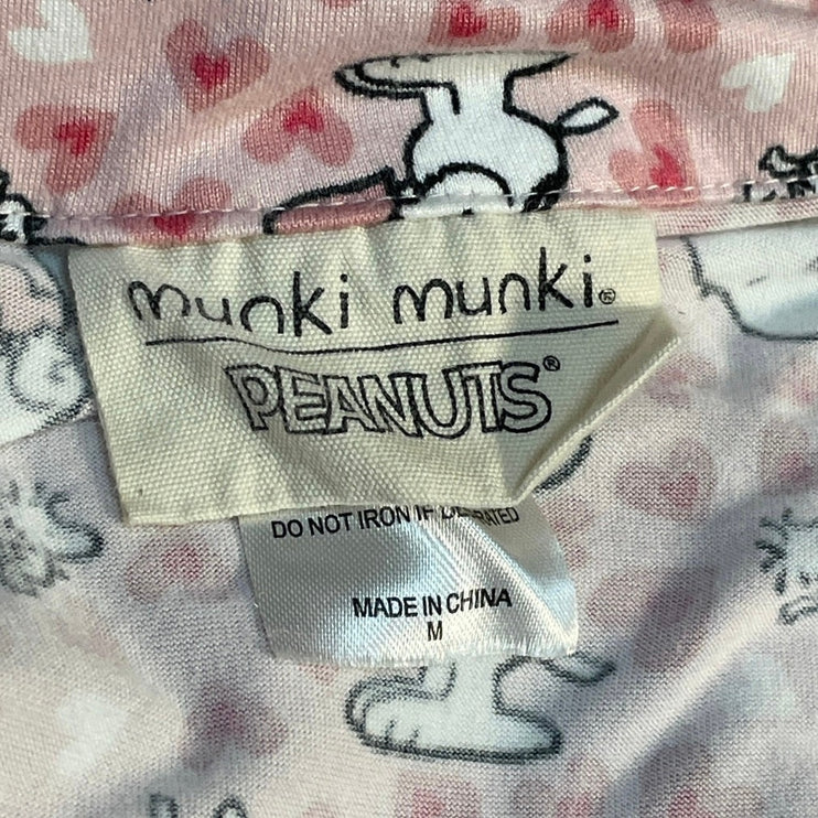 Munki Munki Peanuts Pink Short Sleeve Button Pants Sleepwear Pajamas Set Size M