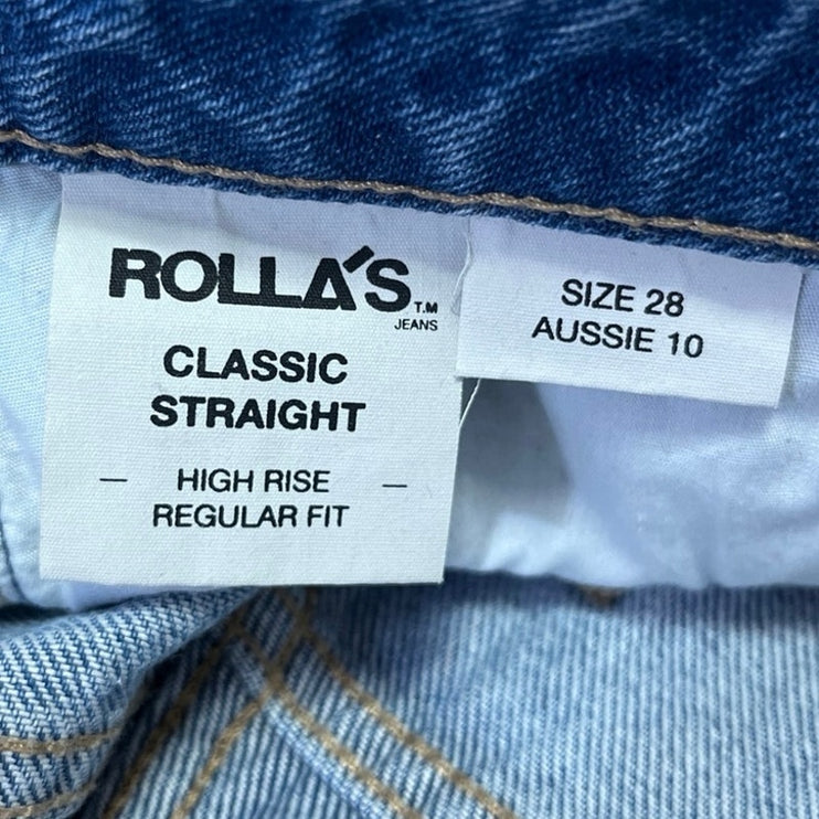 Rolla's Blue Classic Straight Raw Hem High Rise Regular Denim Jeans Shorts Sz 28