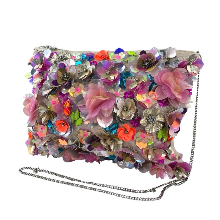 Accessorize London Multicolor Floral 3D Evening Clutch Wristlet Pouch Handbag OS