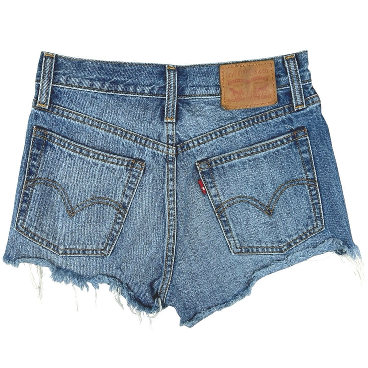 Levi's Blue Medium Wash Mid Rise Distressed Frayed Raw Hem Denim Jeans Shorts 25