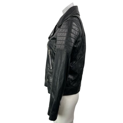 Walter Baker Women's Black Long Sleeves Leather Front Zip Biker Coat Jacket Sz S