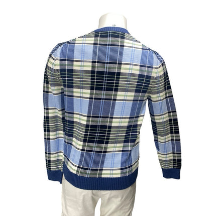 Brooks Brothers Men's Blue Plaid Long Sleeve Crew Neck Knit Sweater Top Size S