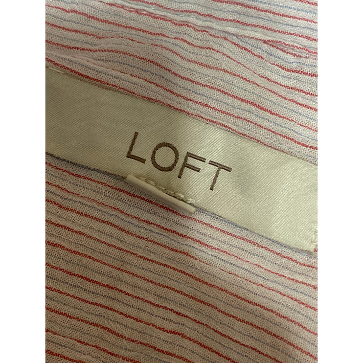 LOFT Womens Pink Striped V-Neck Collar Long Sleeve Sheer Shirt Blouse Top Size M