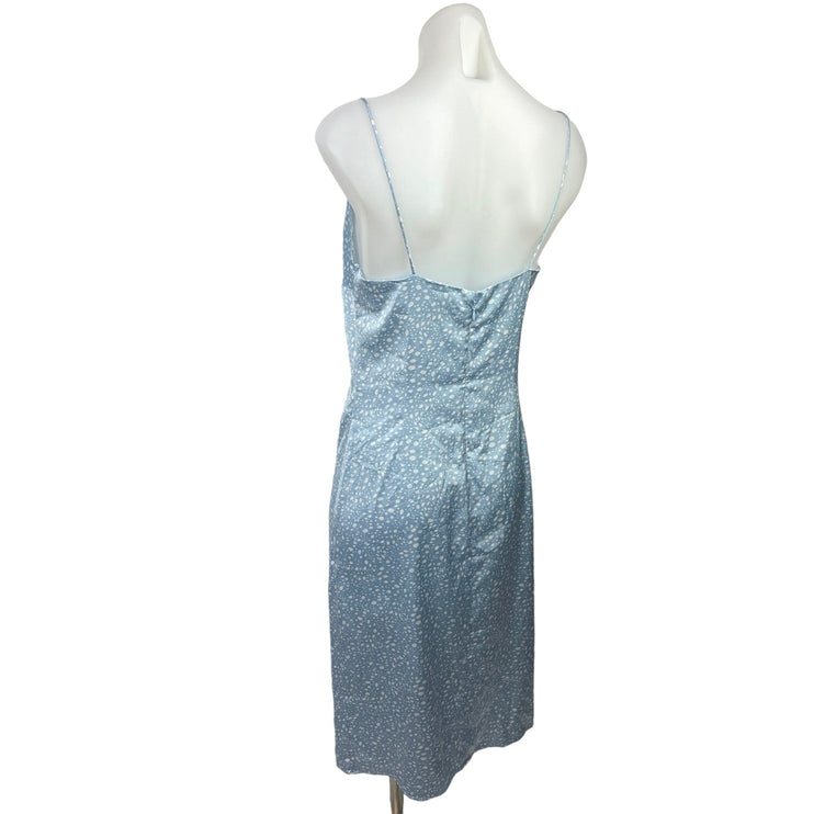 Forever 21 Blue Printed Silk Satin Cowl Neck Calf Length Camisole Tank Dress S