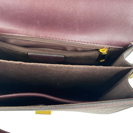 JW Pei Women's Burgundy Faux Leather Vegan Croc Mini Flap Crossbody Handbag OS