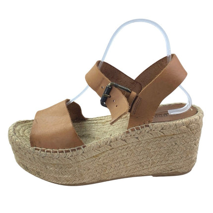 Soludos Minorca Women's Brown Leather Wedge Espadrille Platform Sandals Size 8
