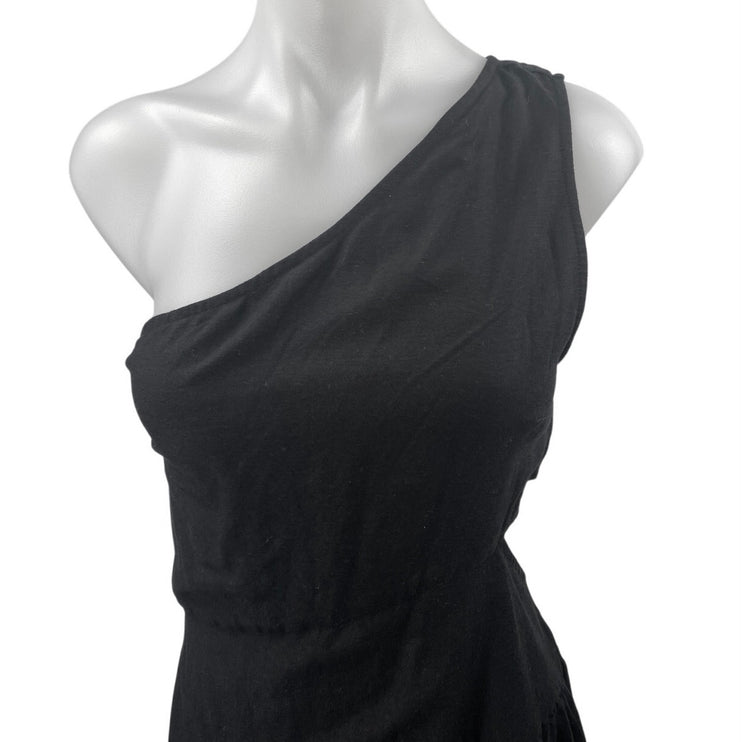 Venus Women Black One Shoulder Sleeveless Cutout Waist Midi A Line Dress Size 2