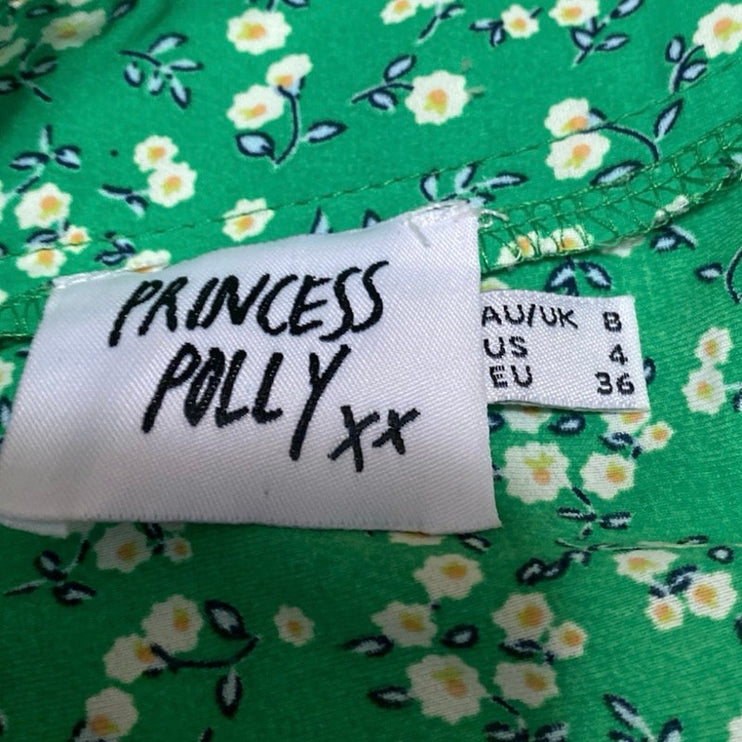 Princess Polly Charlie Green Floral Deep V Neck  Wrap Top Mini Flare Skirt Set 4
