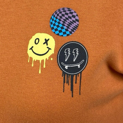 Art Class Women's Orange Smiley Fleece Crew Long Sleeve Sweatshirt Top Size XL