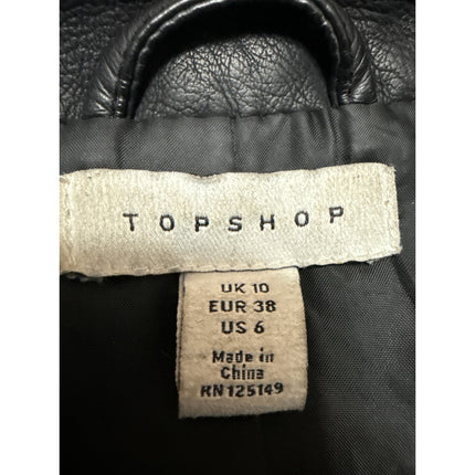 Topshop Women's Black Faux Vegan Leather Full Zip Long Sleeve Moto Coat Jacket 6