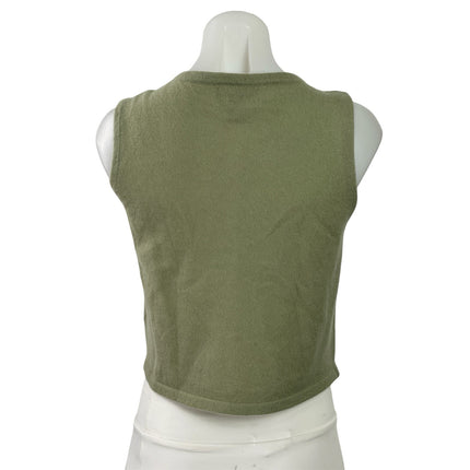 House of Harlow 1960 Green 100% Cashmere Button Up Tank Crop Cardigan Sweater XS
