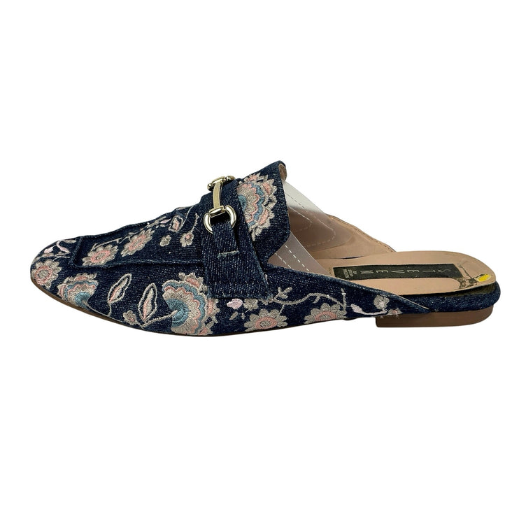 Steve Madden Royce Women's Floral Print Embroidery Square Toe Flat Denim Mules 9