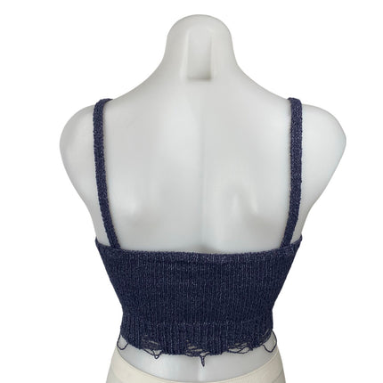 Zara Womens Blue Distressed Sleeveless Square Neck Bralette Crop Cami Tank Top S