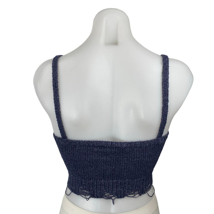 Zara Womens Blue Distressed Sleeveless Square Neck Bralette Crop Cami Tank Top S