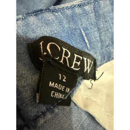 J.Crew Women's Blue High Waisted Pleated Straight Leg Chambray Denim Jeans Sz 12