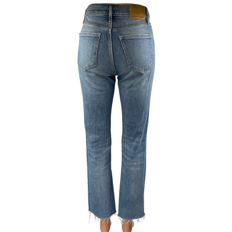 Aritzia Denim Forum The Arlo Blue High Rise Frayed Straight Denim Jeans Pants 24