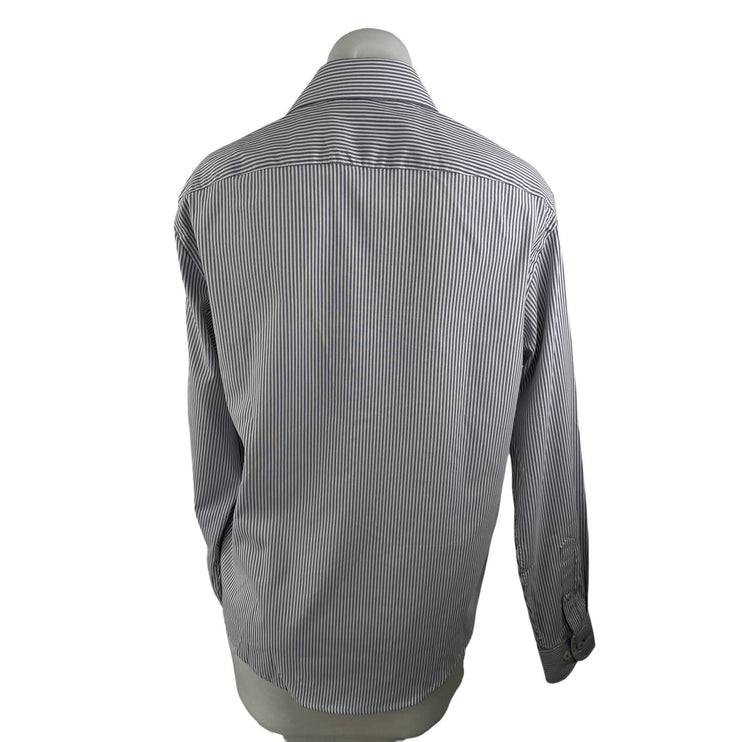 Untuckit Women's Gray Striped Slim Fit Long Sleeve Button Down Shirt Top Size S