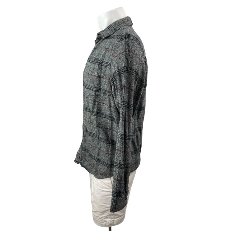 Urban Outfitters Men's Gray Plaid Knit Long Sleeve Button Down Shirt Top Size M