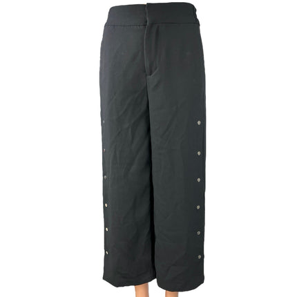 Zara Black Snap Off Buttons Wide Leg High Waist Parachute Trousers Pants Size XS