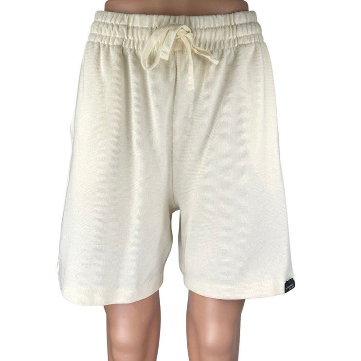 Zara Women's Cream White High Rise Elastic Waist Wide Leg Lounge Sweat Shorts L