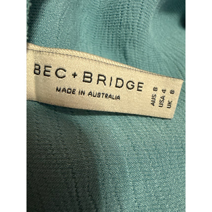 BEC & Bridge Blue Silk Satin High Waisted Pull On Pencil Midi Slip Skirt Size 4