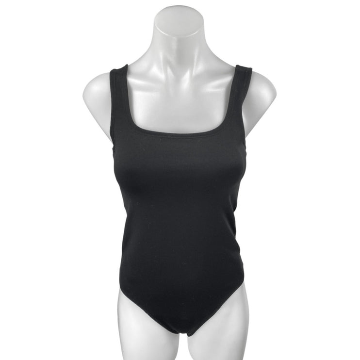 Abercrombie & Fitch Black Sleeveless Square Neck Tank Thong Bodysuit Top Size M