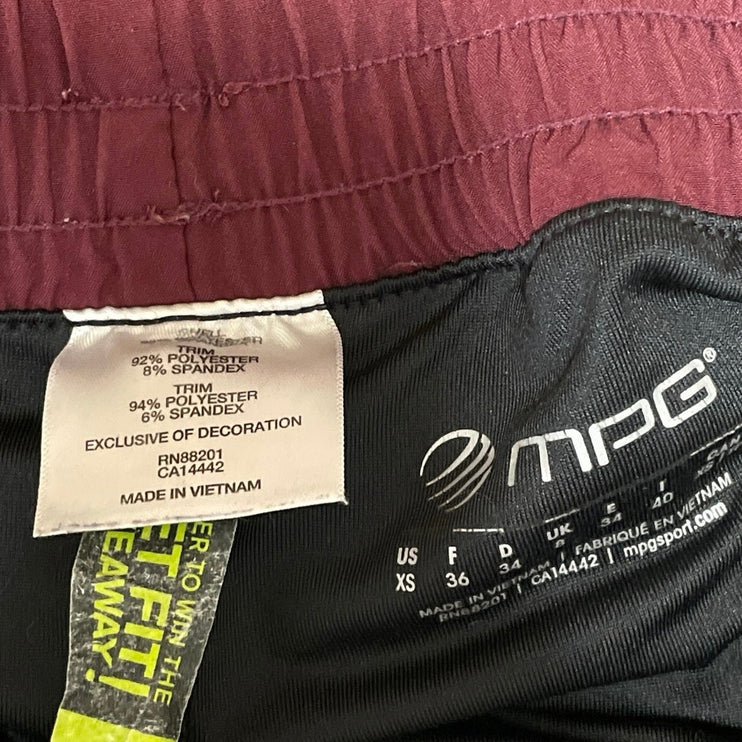 MPG Sports Women's Black Maroon Built-in Compression Athletic Running Shorts XS