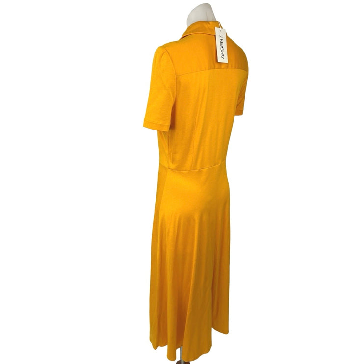 NEW Argent Marigold Yellow Button Down Knit Maxi Midi Shirt Polo A-Line Dress 10