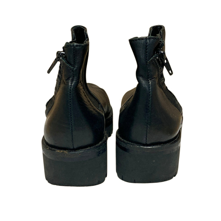 Michel Batic Men's Black Leather Zip Up Round Toe Lug Sole Ankle Boots Size 6.5