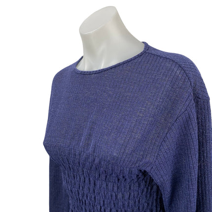 Princess Polly Women's Navy Blue Ribbed Knit Smocked Long Sleeve Sweater Top 2
