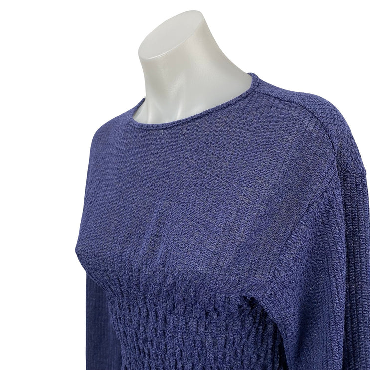 Princess Polly Women's Navy Blue Ribbed Knit Smocked Long Sleeve Sweater Top 2