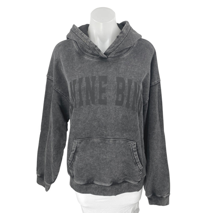 Anine Bing Black Washed Logo Long Sleeve Hoodie Hooded Sweatshirt Top Size M