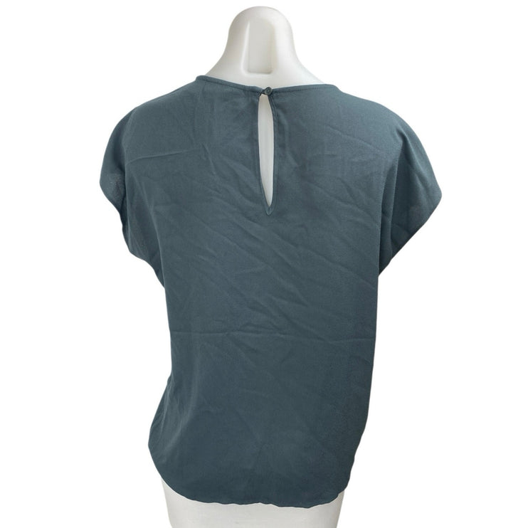 Halogen Women's Blue Short Sleeve Round Neck Pullover Casual Blouse Top Size S