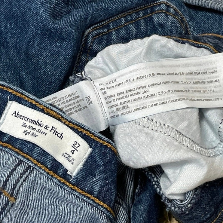 Abercrombie & Fitch The Mom Women's Blue High Rise Cut Off Denim Jean Shorts 27