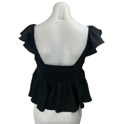 Urban Outfitters Sierra Black Keyhole Babydoll Ruffle Peplum Crop Blouse Top M
