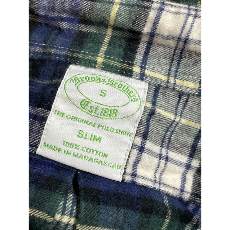 Brooks Brothers Men's Blue Plaid Long Sleeve Flannel Button Down Shirt Top Sz S