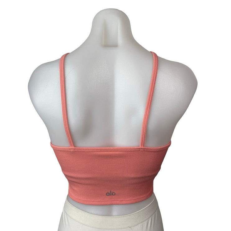 Alo Yoga Women's Coral Ribbed Knit Yoga Workout Running Athletic Crop Top Size S