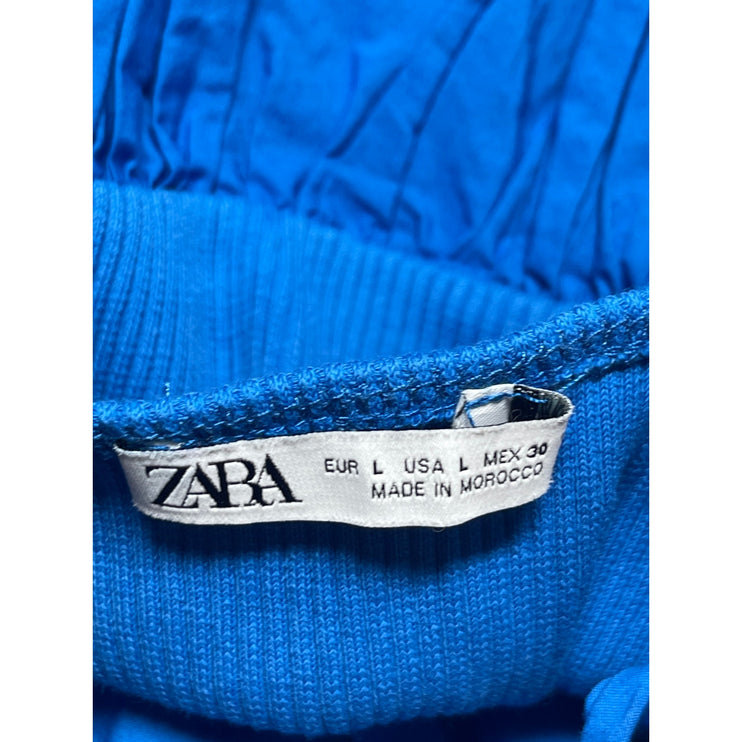 Zara Blue Sleeveless Ribbed Knit Square Neck Cami Camisole Tank Mini Dress Sz L