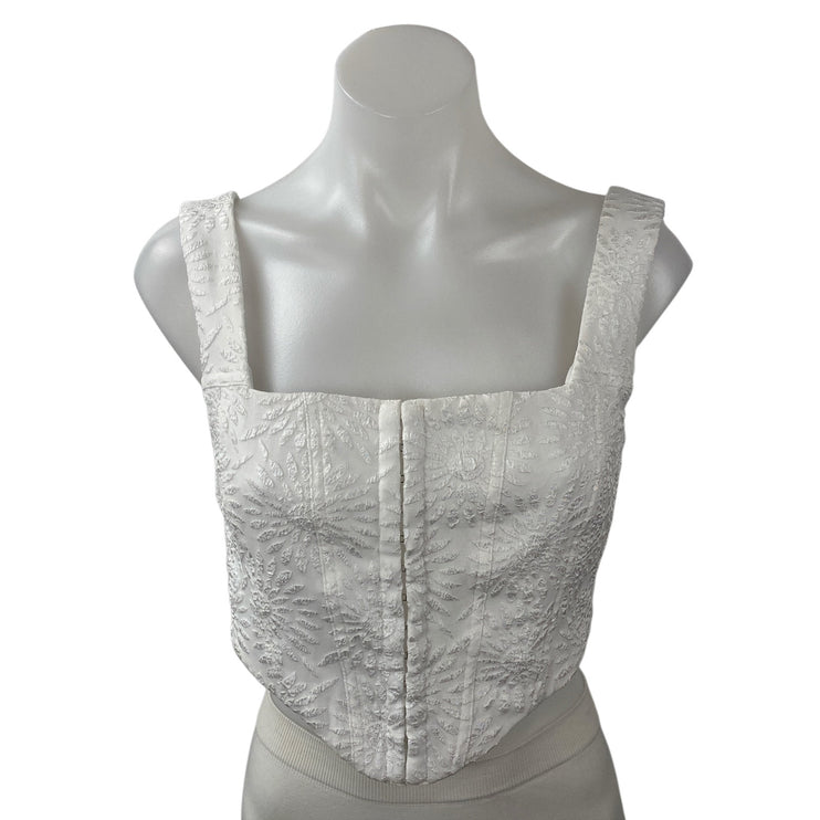 Princess Polly Women's White Corset Bustier Textured Sleeveless Cami Crop Top 6