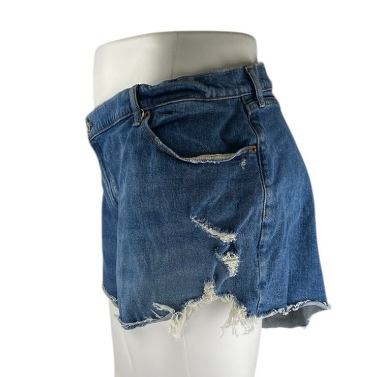 Abercrombie & Fitch The Mom Mid Rise Blue Distressed Denim Jean Shorts Size 37