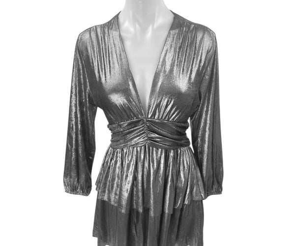 zara silver pleated dress Zara Silver/Grey Metallic Long Dress by Zara