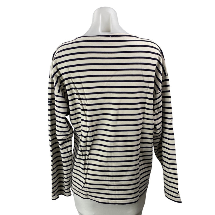 Armorlux Women's White Blue Striped Long Sleeve Cotton T Shirt Tee Top Size 4