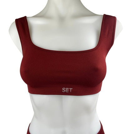 Set Active Women's Red Sports Bra High Waist Leggings Gym Yoga Activewear Set S