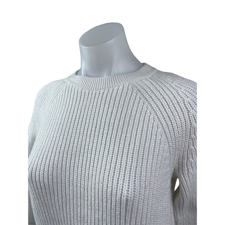 J.Crew Women's White Ribbed Knit Crew Neck Long Balloon Sleeve Sweater Top XS