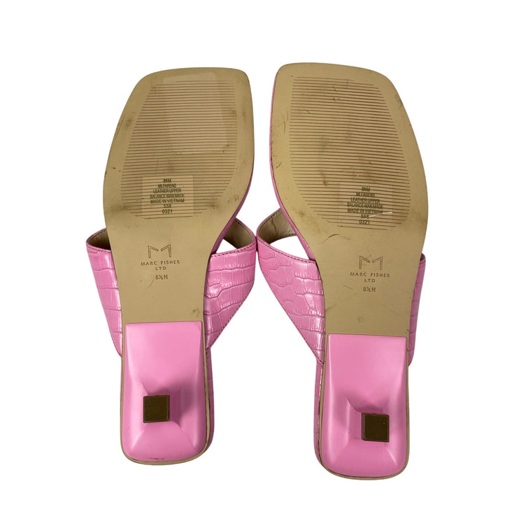 NEW Marc Fisher LTD Faren 2 Pink Croc Embossed Leather Kitten Heels Sandals 8.5