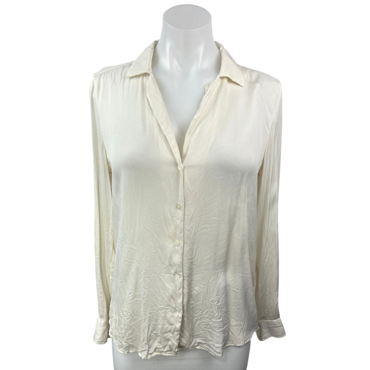 Quince Cream Ivory Silk Lightweight Long Sleeve Button Down Shirt Top Size S