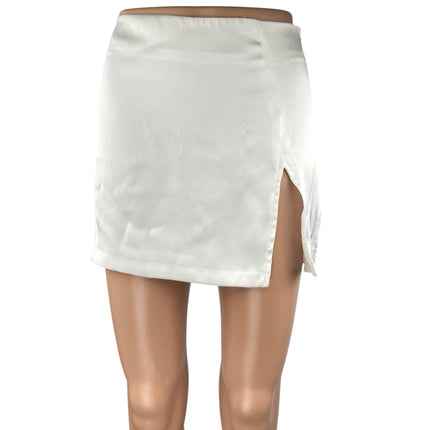 Princess Polly Women's White Slit High Waisted Silk Satin Mini Slip Skirt Size 2